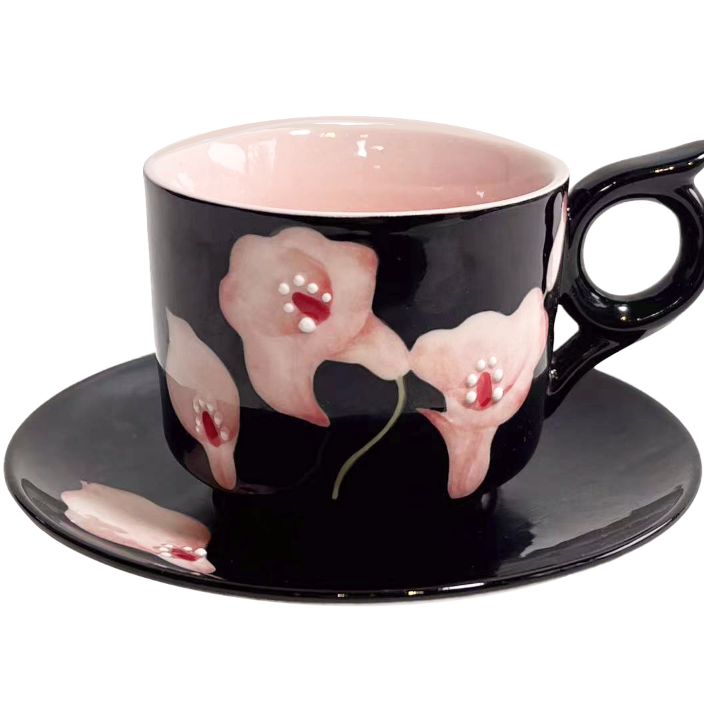 Ruyun Yu: Black-Pink Water Lily Coffee Cup
