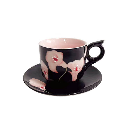 Ruyun Yu: Black-Pink Water Lily Coffee Cup